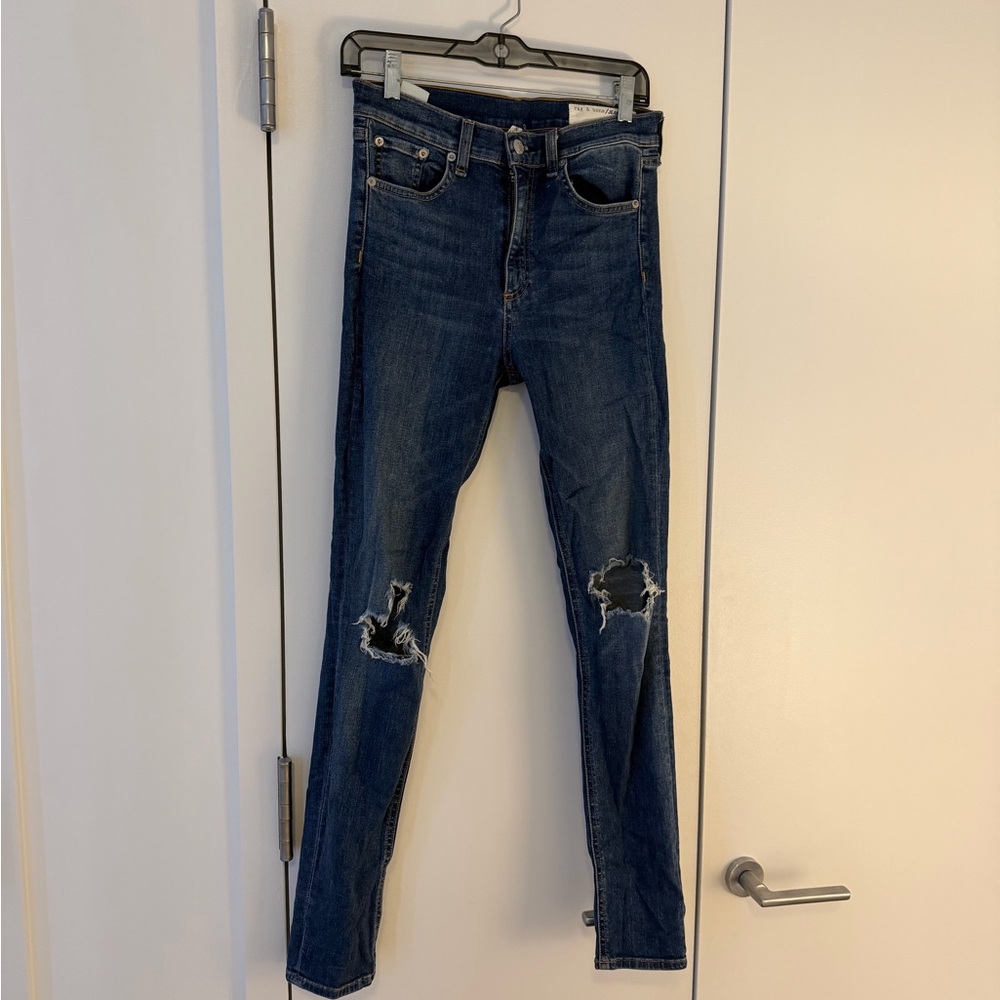 rag & bone Dark Blue Distressed Skinny Jeans